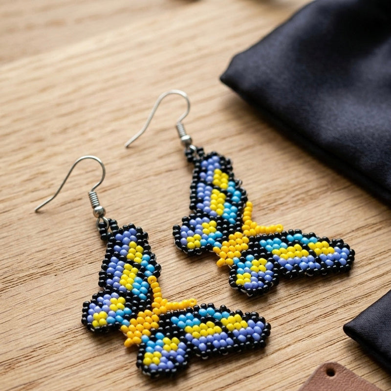 Yellow Butterfly Beaded Earrings-1