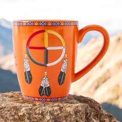16 Oz Medicine Wheel Orange Ceramic Mug-2