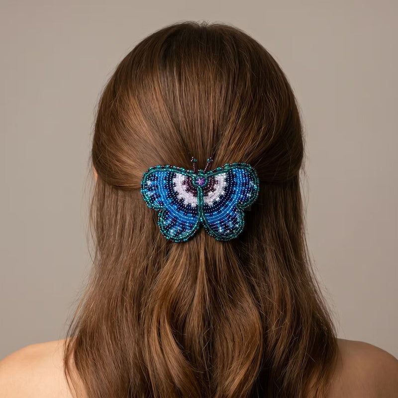 Green Butterfly Beaded Barrette-6