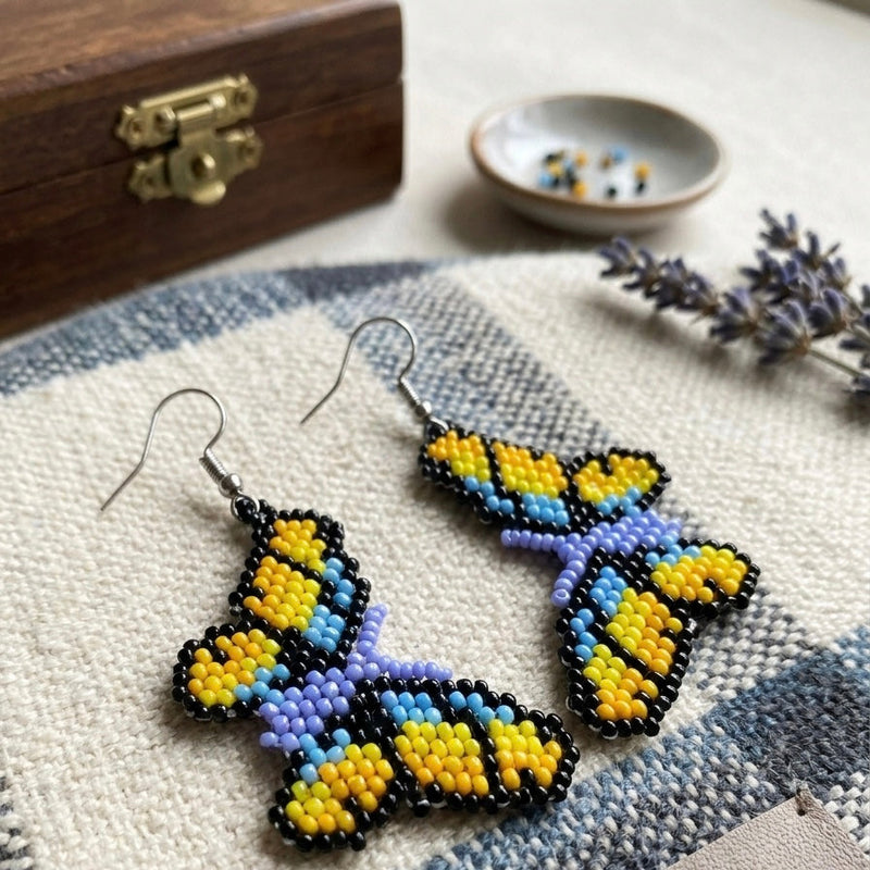 Multicolour Butterfly Beaded Earrings-5