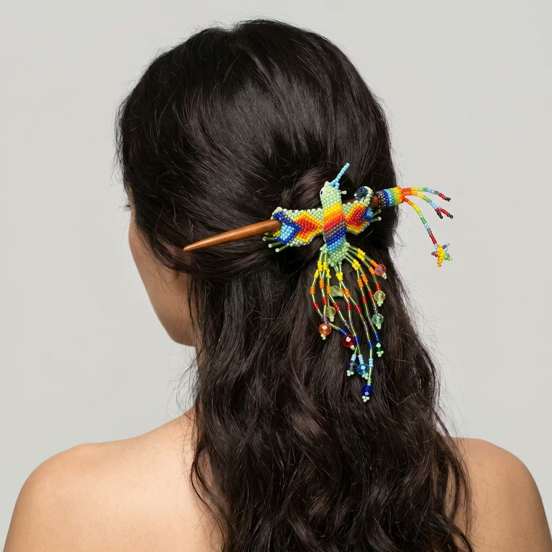 Light Green Hummingbird Beaded Hair Stick-1