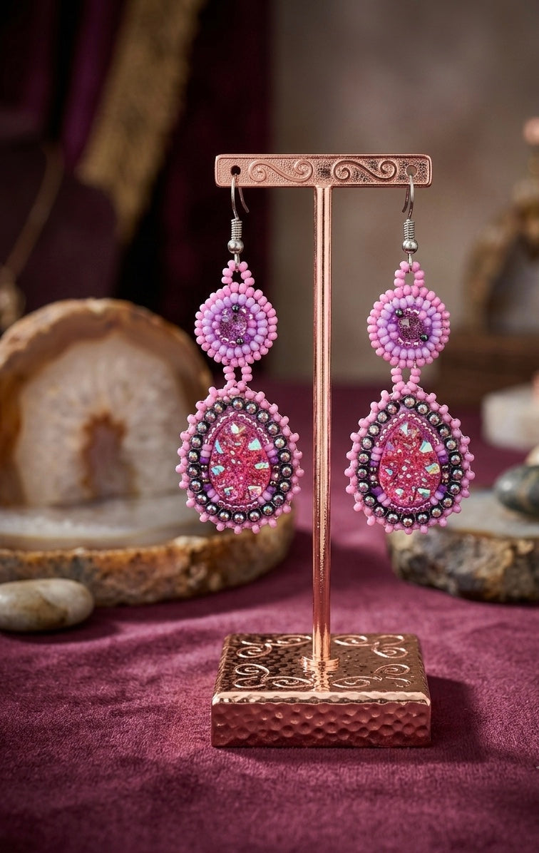 Drop Beaded Earrings pink collection-2