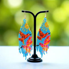 Light Blue Sky Dancer Beaded Earrings-3
