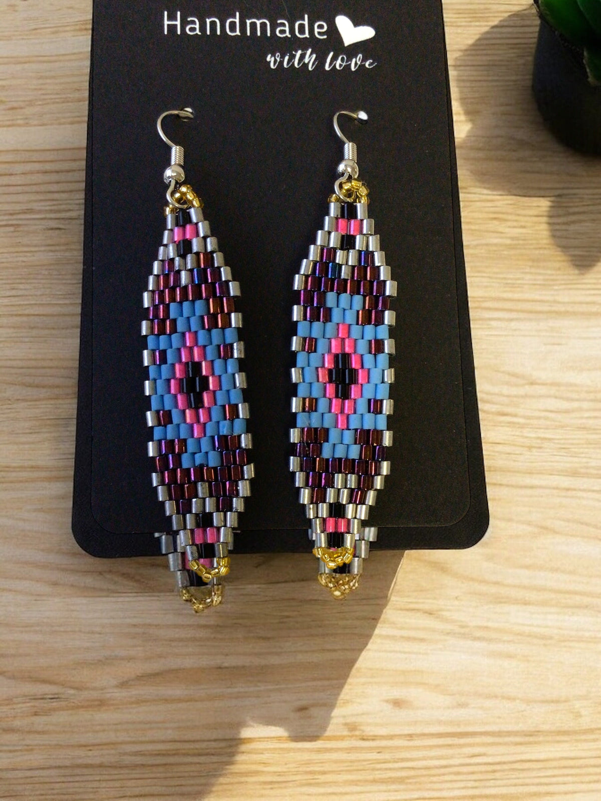 Brown and Pink Miyuki Glass Beaded Earrings-3