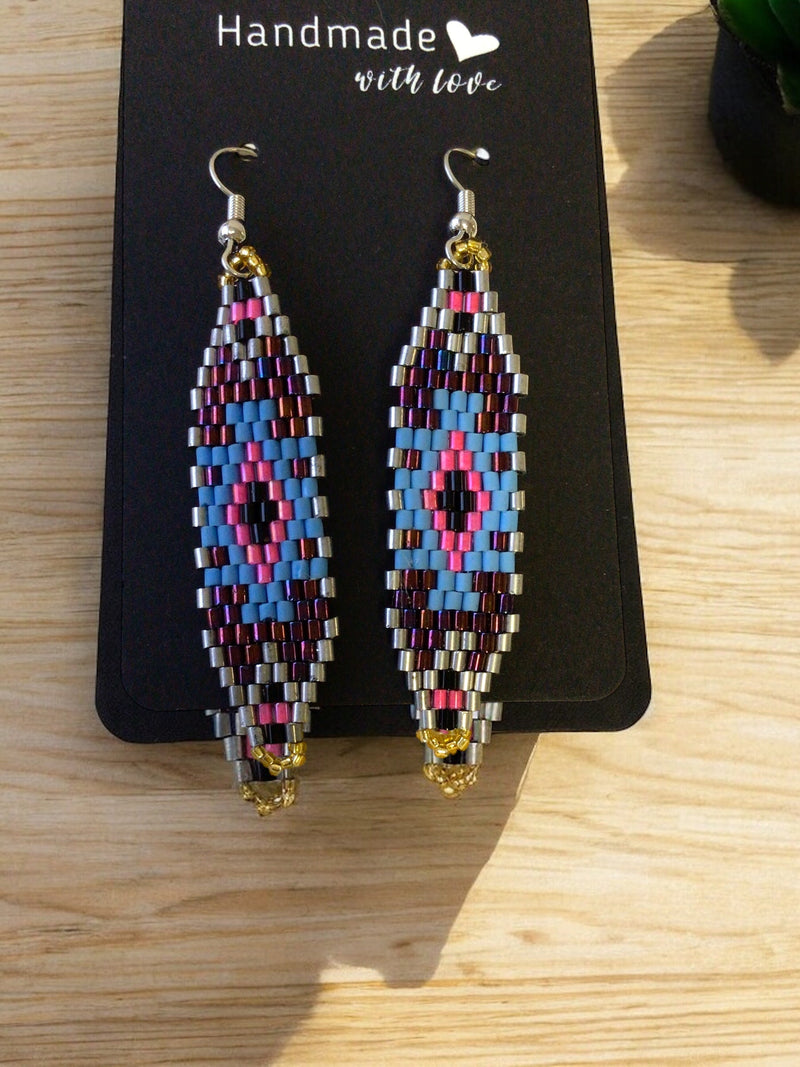 Brown and Pink Miyuki Glass Beaded Earrings-3