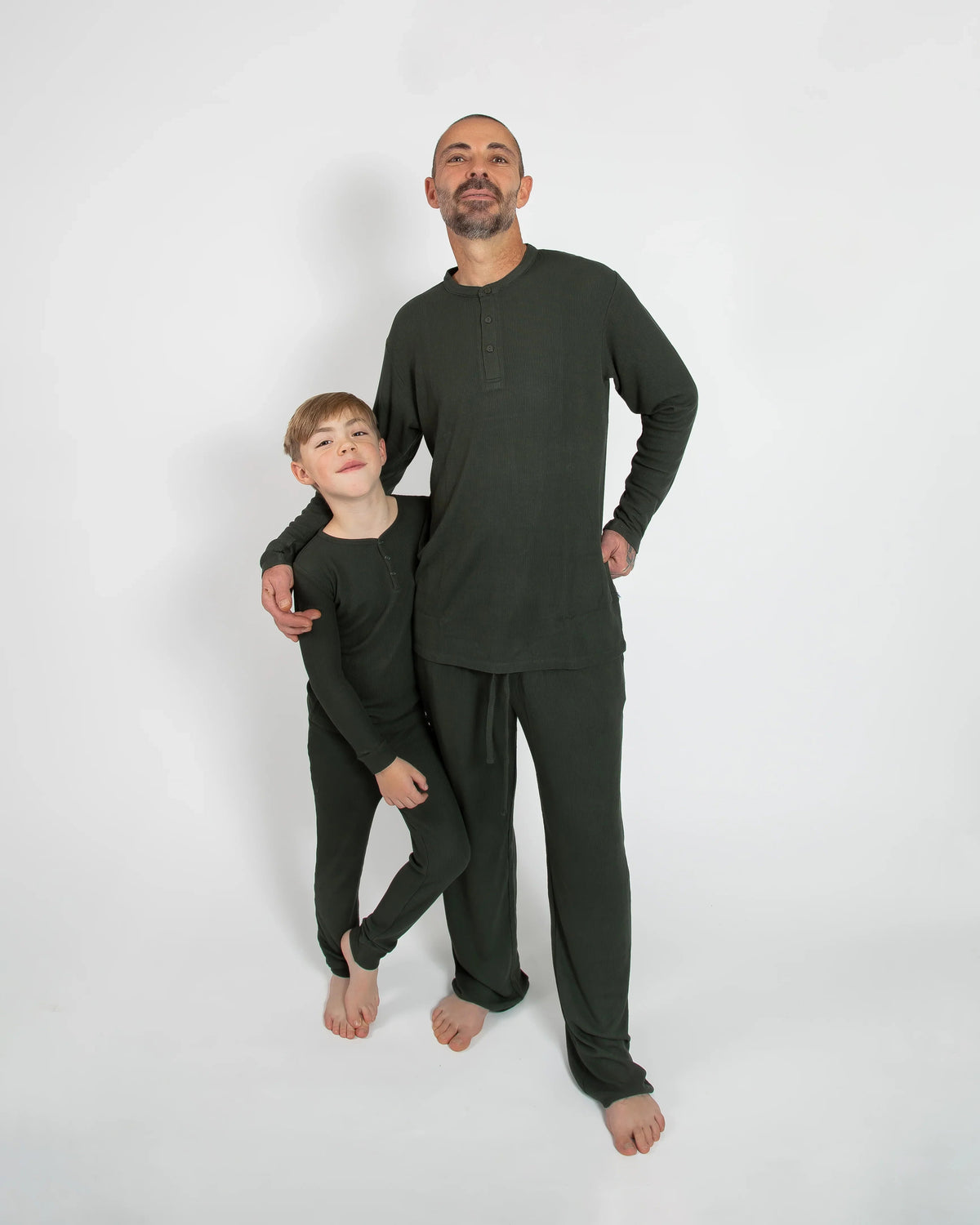 Deep Forest Green Waffle Unisex Long Pajama Set-6