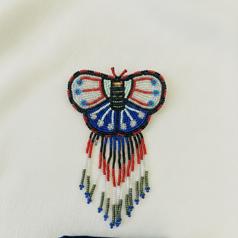 Butterfly Beaded Barrettes with Fringes Silver and Blue-2