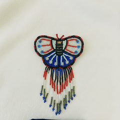 Butterfly Beaded Barrettes with Fringes Silver and Blue-2