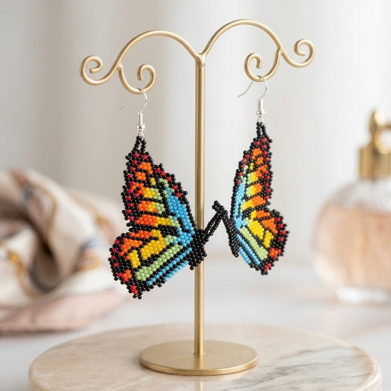 Turquoise Butterfly Wing Beaded Earrings-4