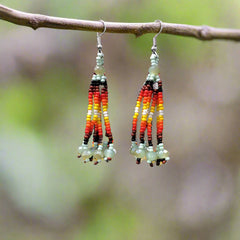 Pale Green Six-Strand Beaded Cascade Earrings-1