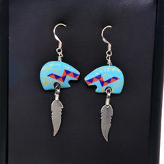Sterling Silver Red and Blue Earrings-1