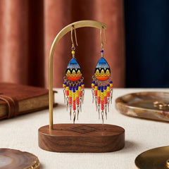Small Sized Southwestern Yellow and Blue Teardrop Earrings-1