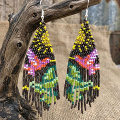 Black Sky Dancer Beaded Earrings-5
