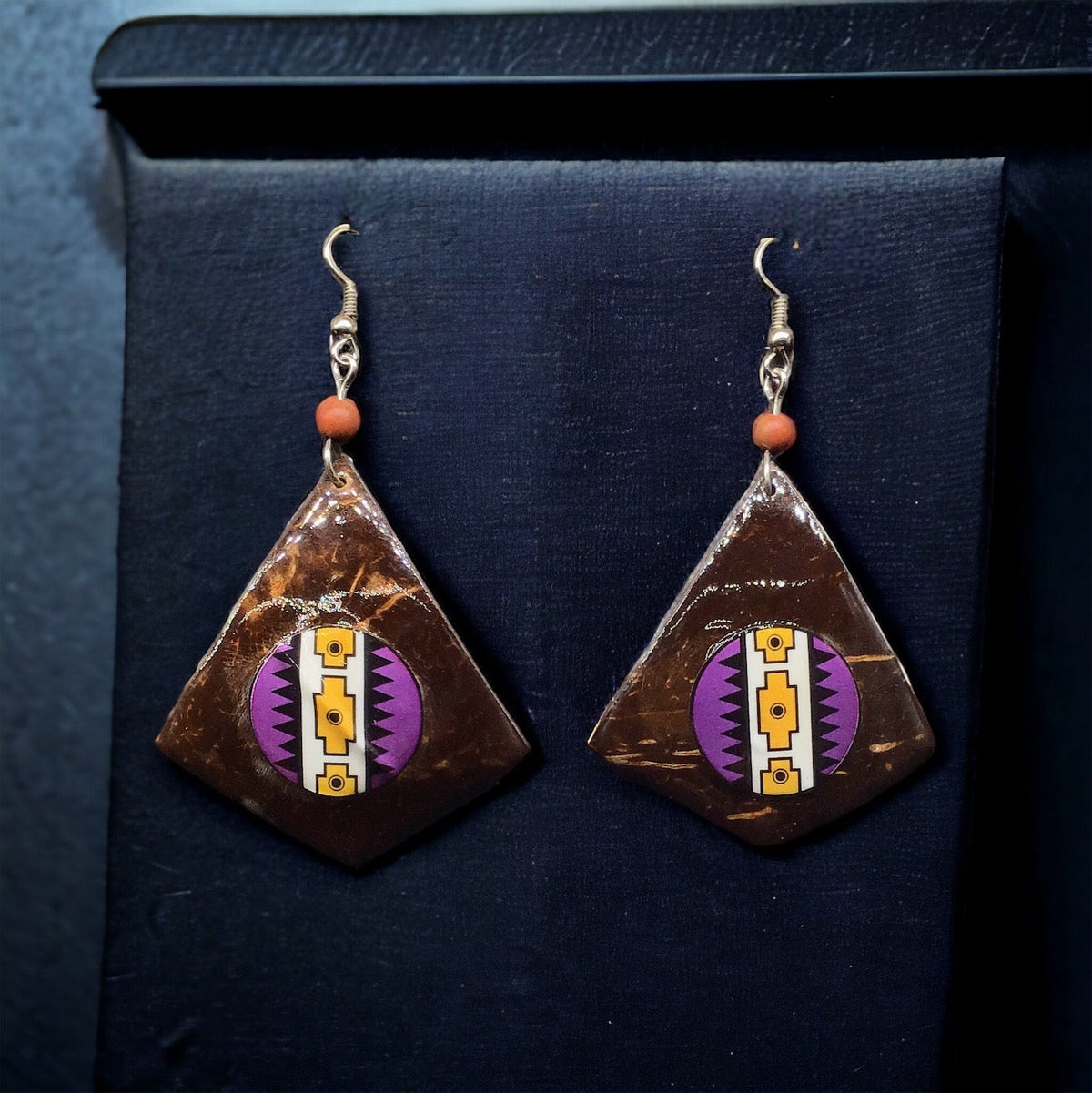 Wood Painted Purple Round Earrings-1