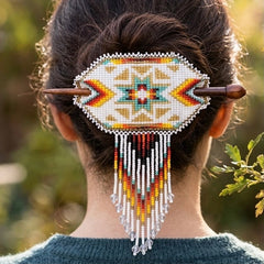 Wisdom Star Fringed Beaded Barrette & Wooden Stick-2