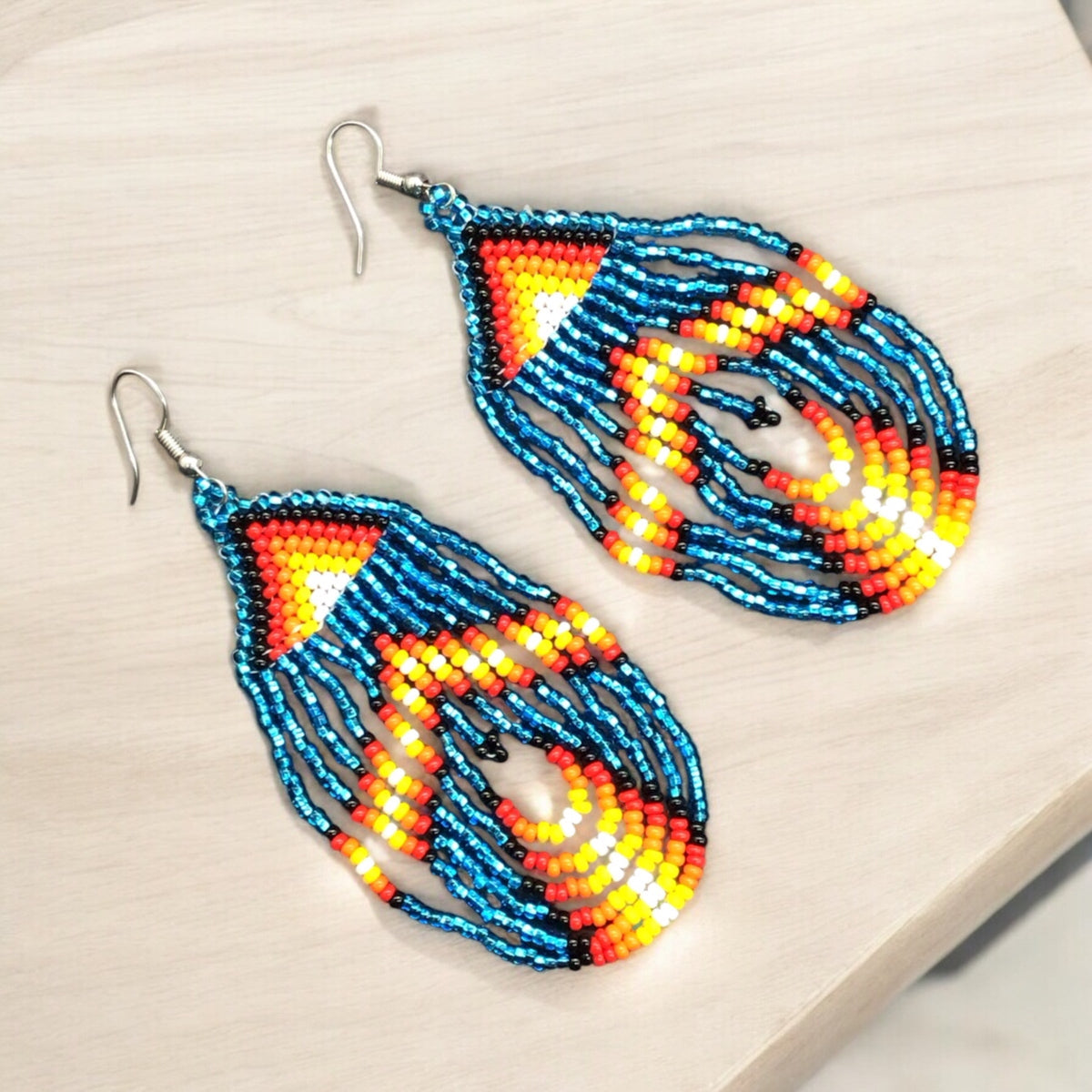 Light Blue Swoop Beaded earrings-1
