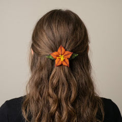 Orange Ember Bloom Beaded Hair Barrette-1