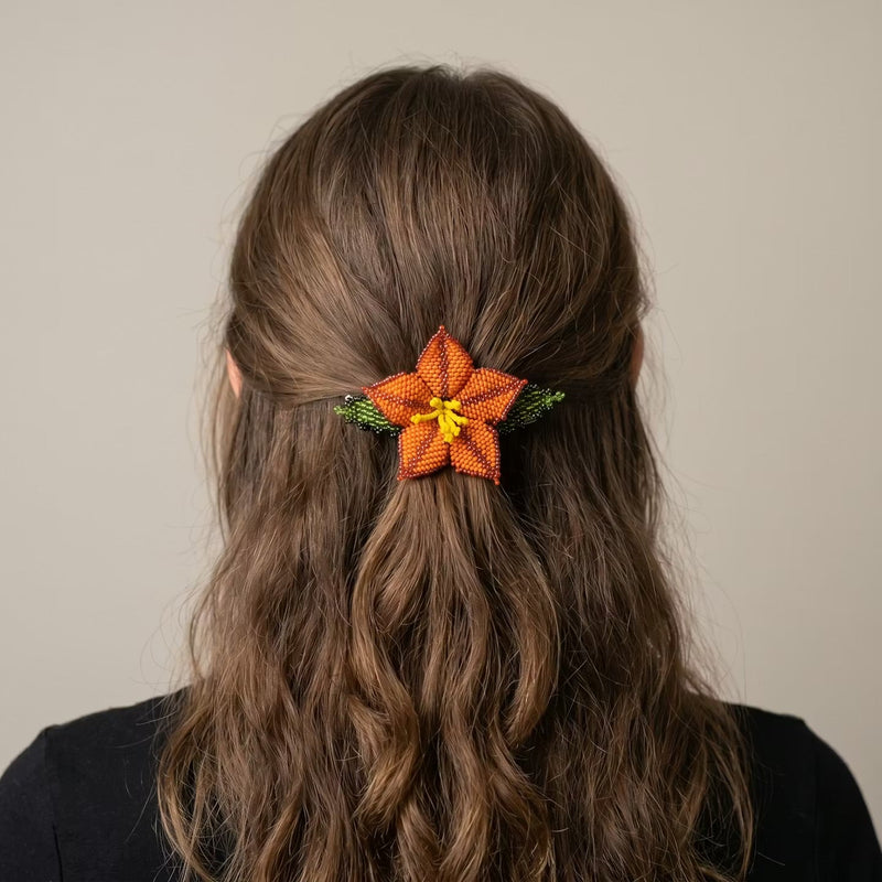 Orange Ember Bloom Beaded Hair Barrette-1