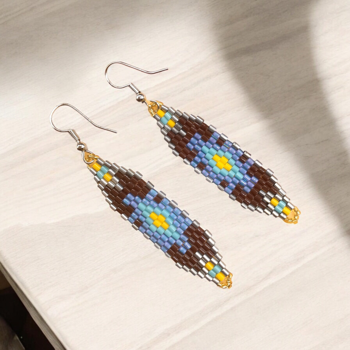 Brown and Blue Miyuki Glass Beaded Earrings-2