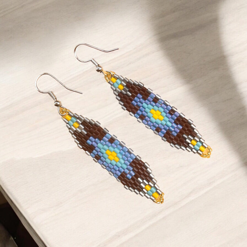 Brown and Blue Miyuki Glass Beaded Earrings-2