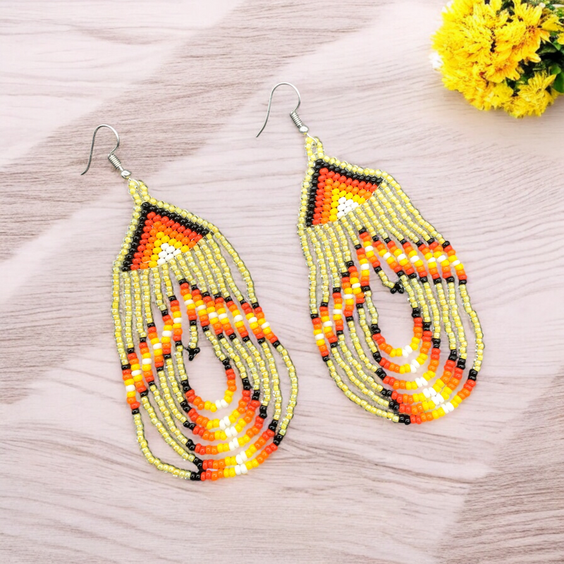 Beige Swoop Beaded earrings-1