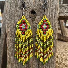 Fringe Bead Drop Earrings (Yellow)-2