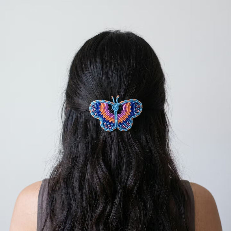 Light Blue Butterfly Beaded Barrette-4