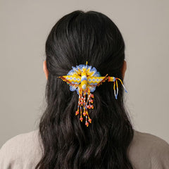 Maple Blossom Hummingbird Beaded Hair Stick Barrette Yellow-1