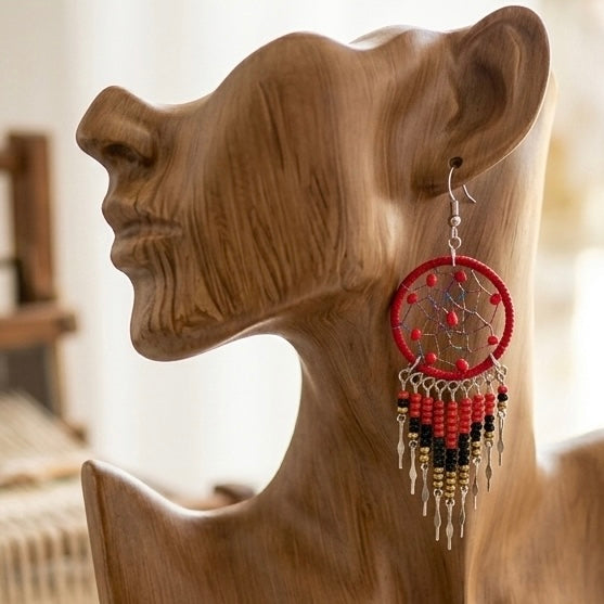 Red/burgundy/ Gold Dreamcatcher Dangles-1