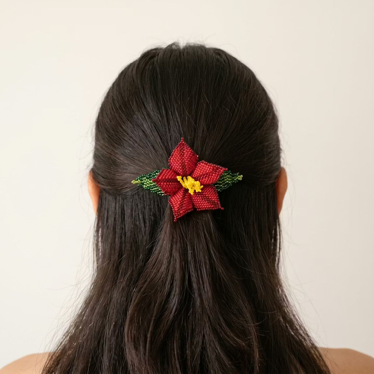Red Ember Bloom Beaded Hair Barrette