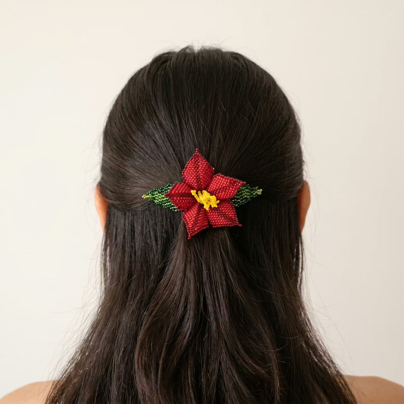 Red Ember Bloom Beaded Hair Barrette-1