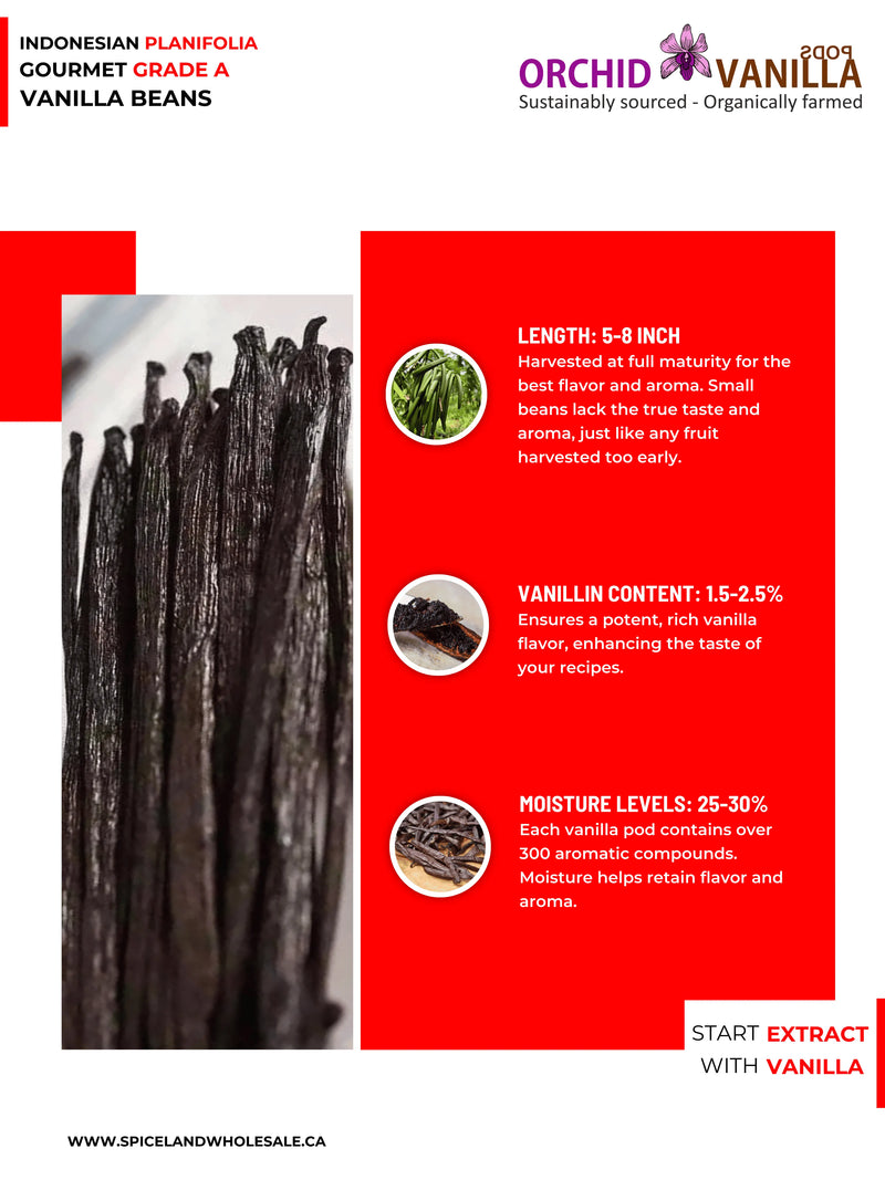 Indonesian Vanilla (Sumatra) Planifolia Gourmet Grade-A Beans<br>For Extract And Baking<BR>By Ounce-2