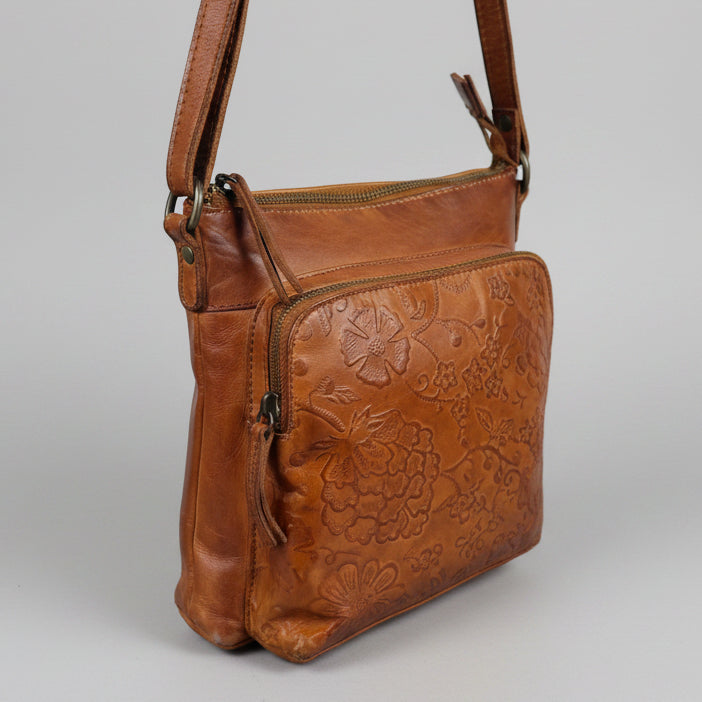 MET Women’s Genuine Leather Crossbody Bag. High-Quality Flower Embossed Floral Purse-2