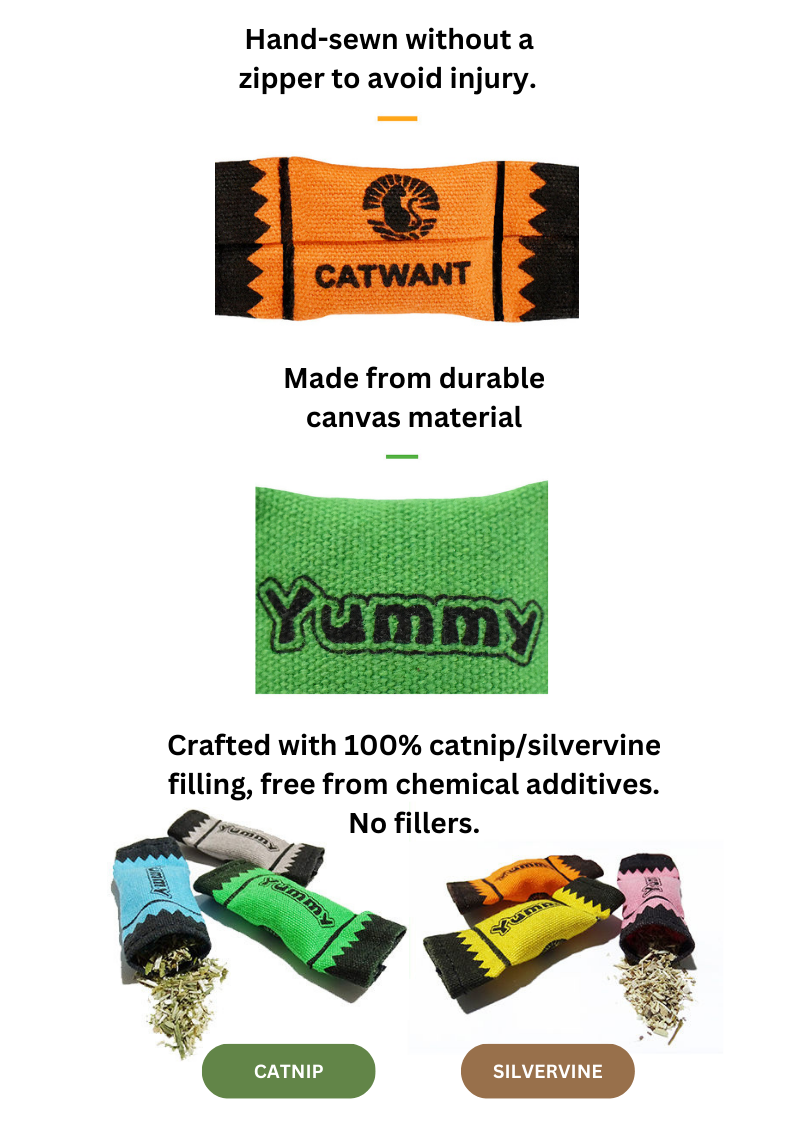 100% Catnip/Silvervine Filled Canvas Candy Wrappers, 6Pcs-2