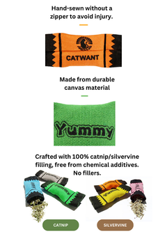 100% Catnip/Silvervine Filled Canvas Candy Wrappers, 6Pcs-2