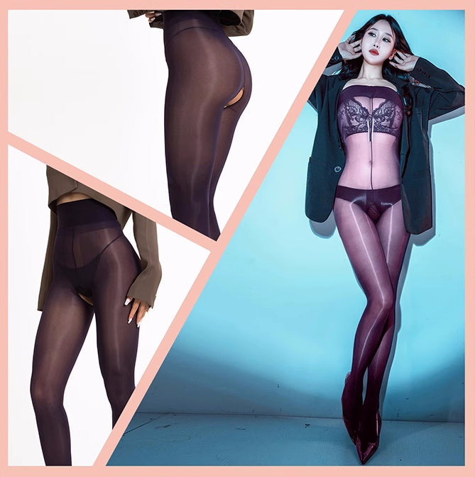 20D Crotchless High Waist Pantyhose Nylon Tights-14