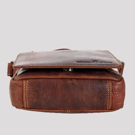 Greenwood Leather Mini-Messenger Bag. Wax Pull-Up Leather Flap Over Bag-4