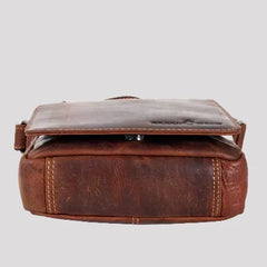 Greenwood Leather Mini-Messenger Bag. Wax Pull-Up Leather Flap Over Bag-4