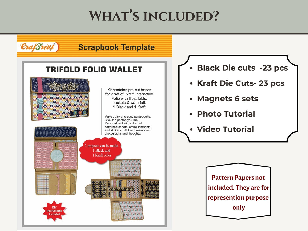 CrafTreat Scrapbook Blanks - TriFold Folio Wallet - Black & Kraft Color-2