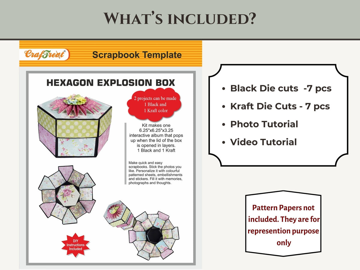 CrafTreat Scrapbook Blanks - Hexagon Explosion Box - Black & Kraft Color-2