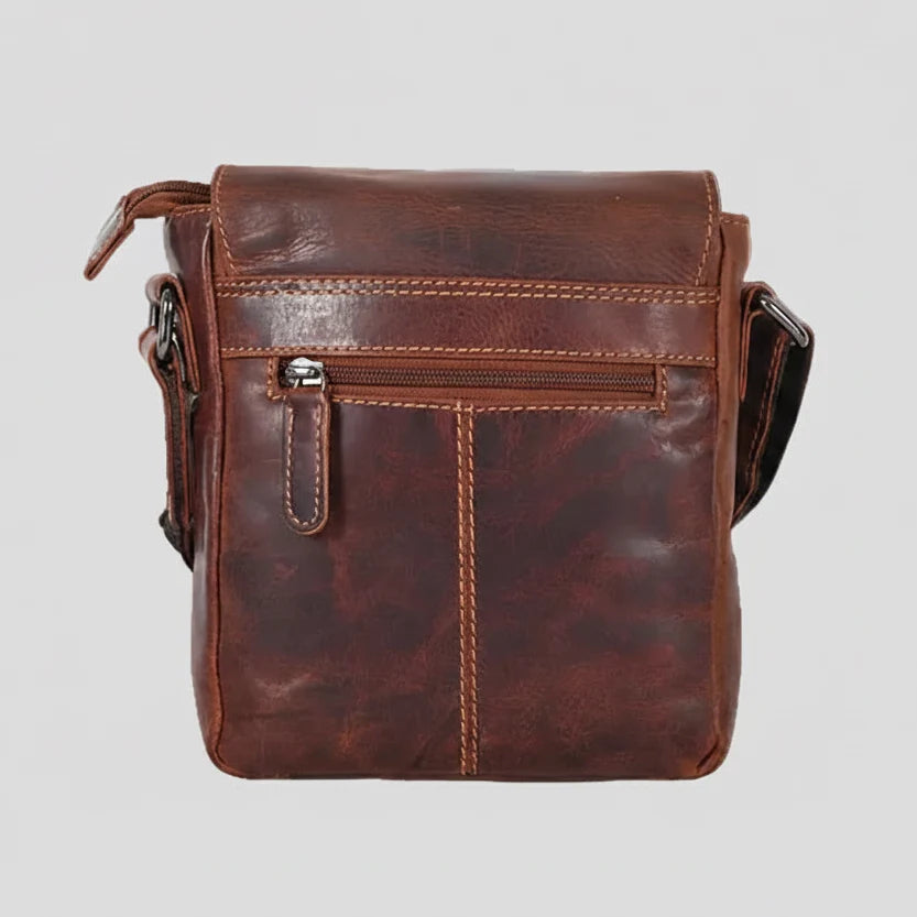 Greenwood Leather Mini-Messenger Bag. Wax Pull-Up Leather Flap Over Bag-2