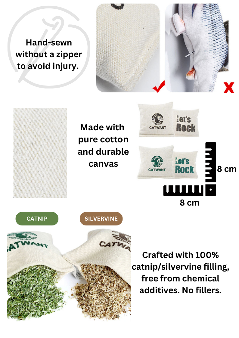 100% Catnip/Silvervine Filled Canvas Pillows, 2Pcs-2