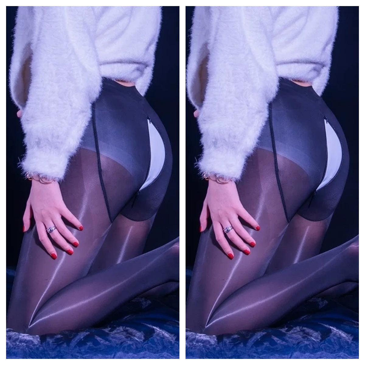 8D Oil Shine Pantyhose Tights with Double Zip-19