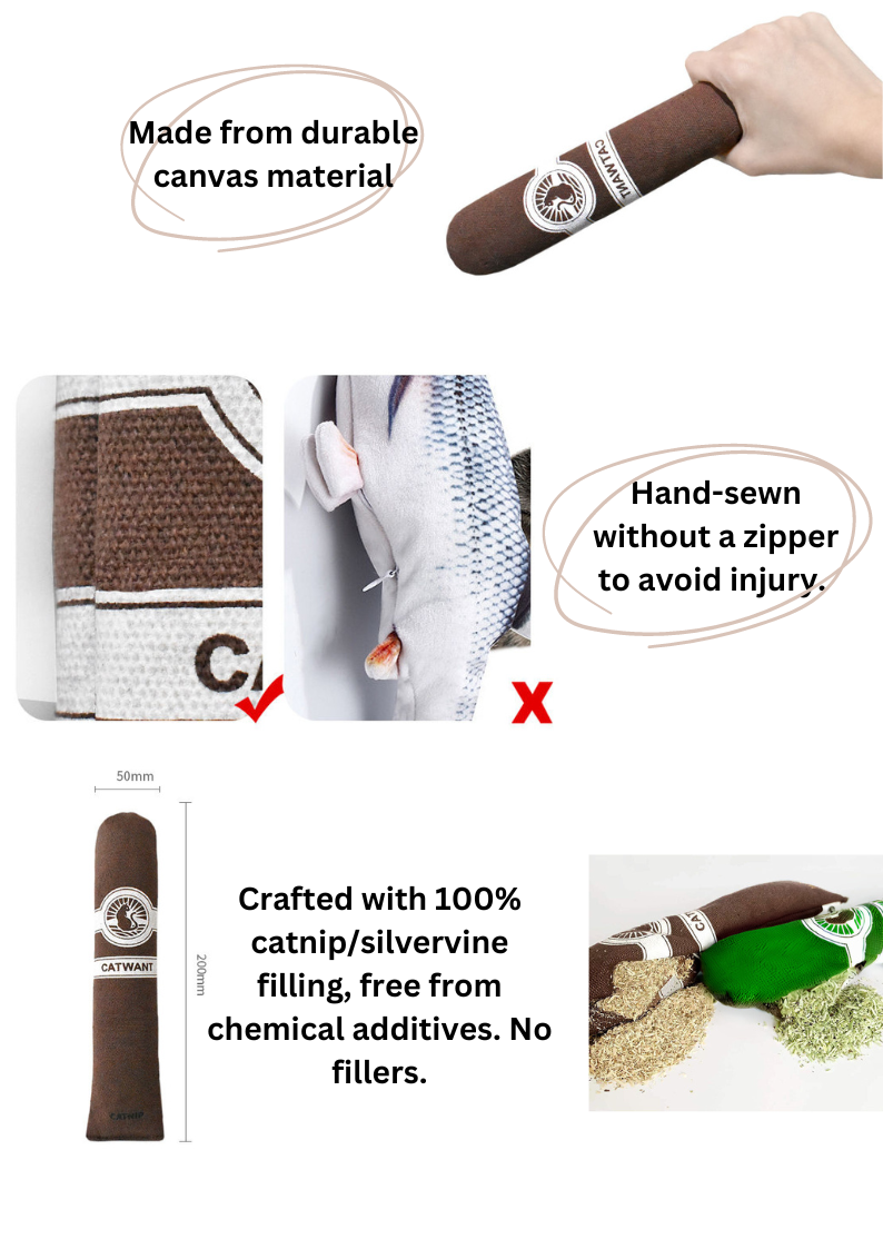 100% Catnip/Silvervine Filled Canvas Cigar-2