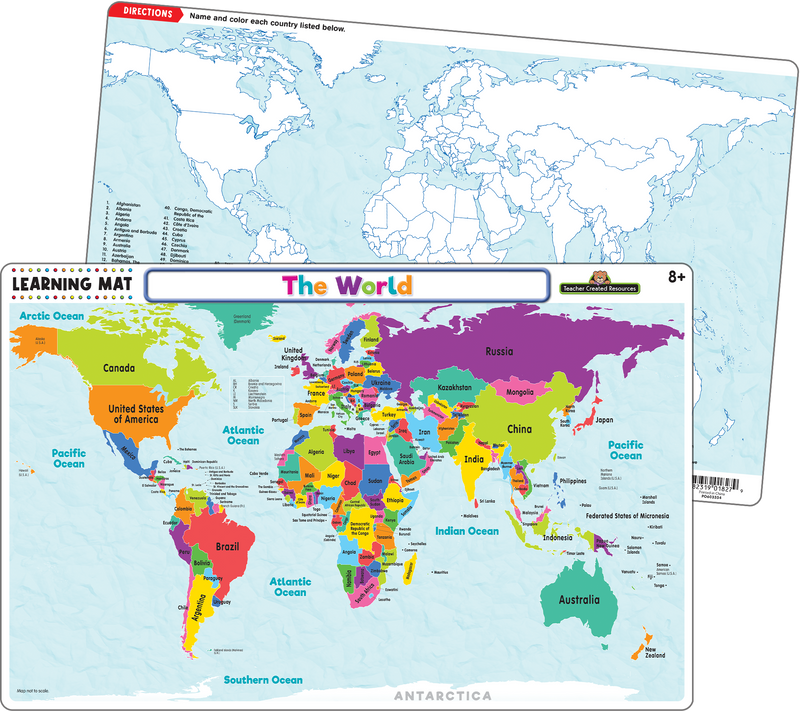 Teacher Created Resources - The World Map Learning Mat - Large Table Mat - Ages 8+-1