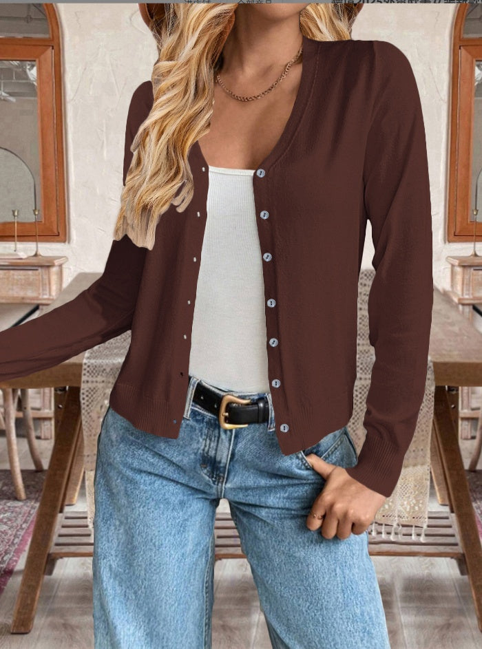Women’s Loose Button-Front Cardigan – Solid Color Casual Knit Sweater-10