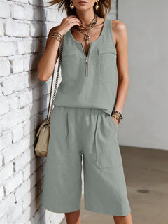 Sleeveless Tank Top And Straight-leg Capri Pants Casual Set-10