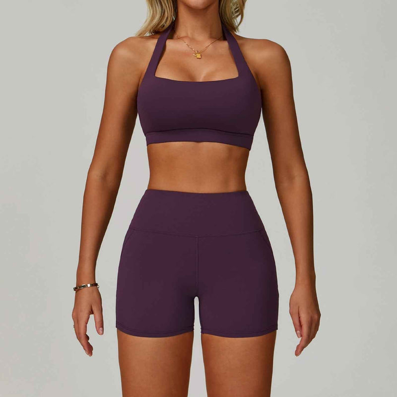 Women’s Backless Halter Yoga Workout Set – Tight-Fit Quick-Dry Activewear-1
