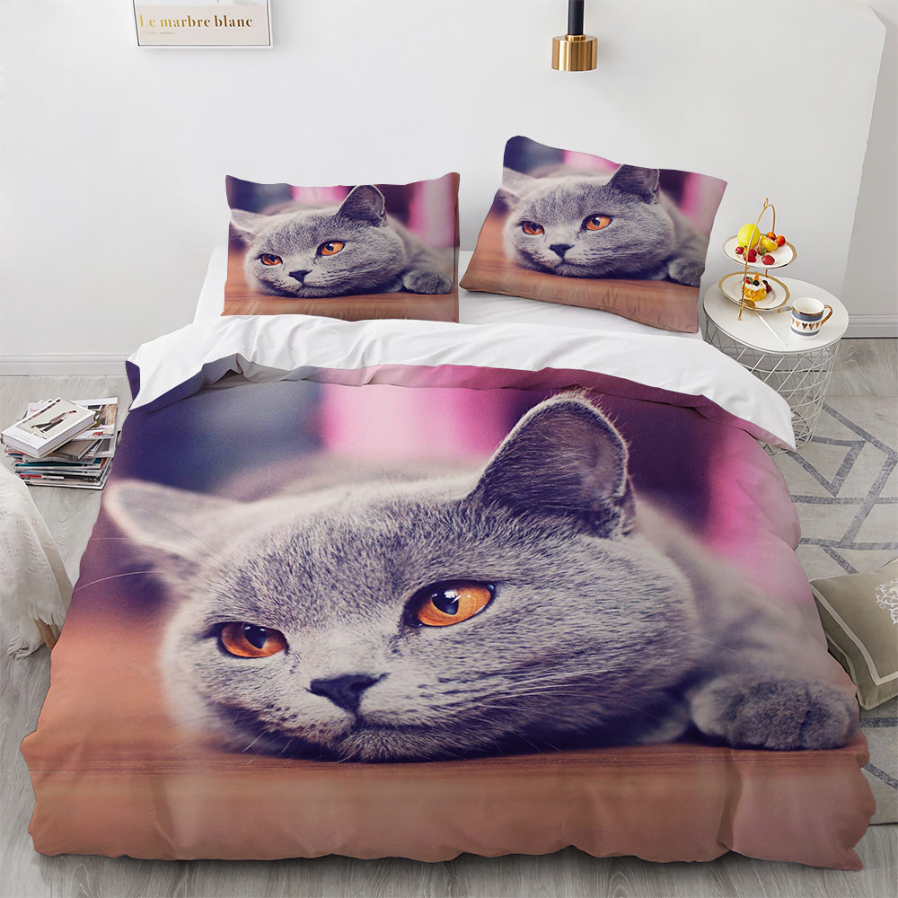 White Cute Cat Duvet Cover Bedding Set-7