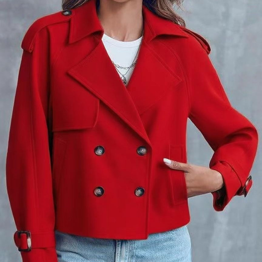Women’s Short Double-Breasted Trench Coat – Fashionable Casual Jacket for Fall & Spring-6